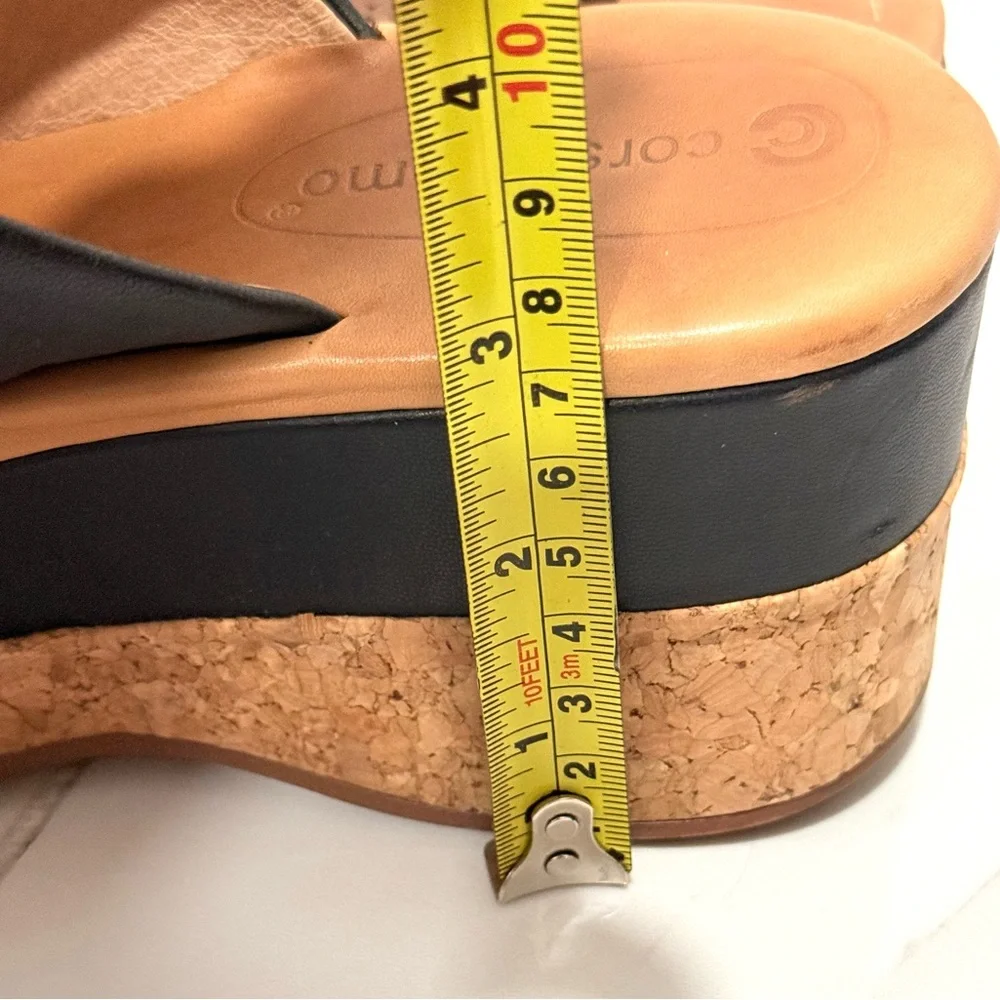 Corso Como Black Leather Platform Cork Thong Sandals 8M‎